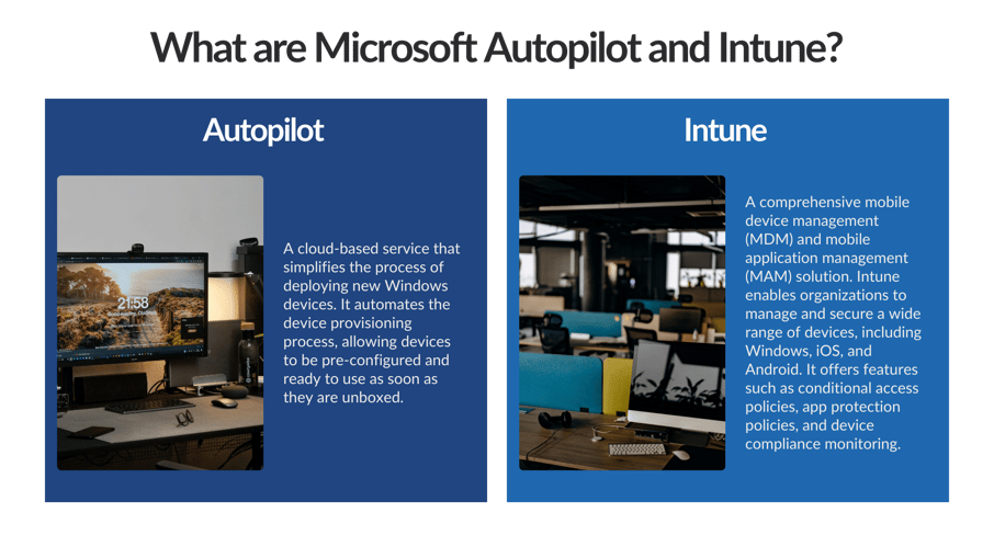 This graphic includes definitions of Microsoft Autopilot and Intune.
