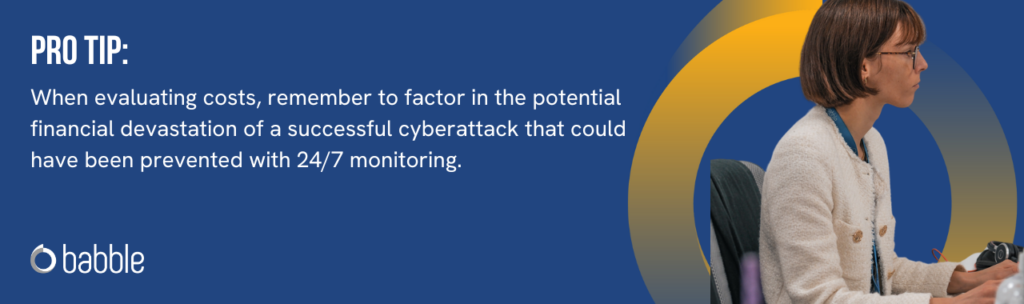 This graphic visually represents a "pro tip" to prioritise 24/7 monitoring and features an image of a woman working at a desk.
