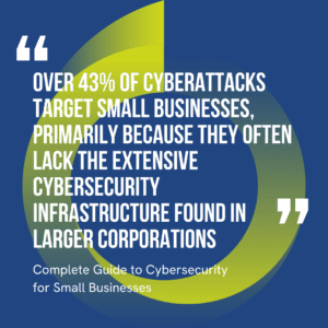 Quoted text from The Complete Guide to Cybersecurity for Small Businesses: Over 43% of cyberattacks target small businesses, primarily because they often lack the extensive cybersecurity infrastructure found in larger corporations.