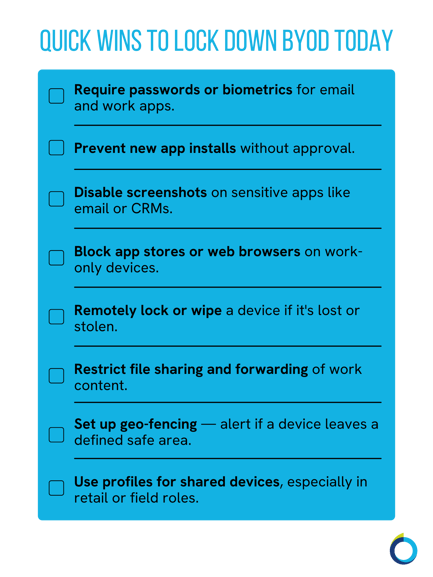 The graphic visually represents an MDM checklist with actionable MDM fixes you can set up right away.