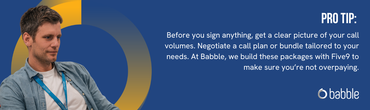 This graphic visually represents a "pro tip" that advises you to get a clear picture of your call volumes before buying a CCaaS solution and features an image of a man smiling at a desk.