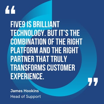 This graphic visually represents a quote by James Hookins that says, "AI will let your team focus on the complicated, thoughtful interactions that really matter to customers.” 