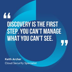 This graphic visually represents a quote by Keith Archer that says, "Discovery is the first step. You can’t manage what you can’t see."